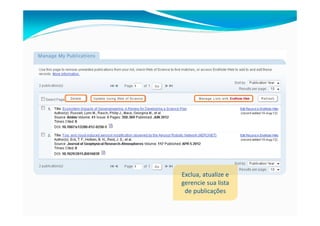 Exclua, atualize e
gerencie sua lista
 de publicações
 