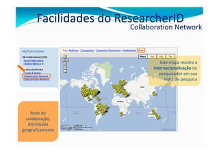 Facilidades do ResearcherID
                       Collaboration Network



                                Este mapa most...