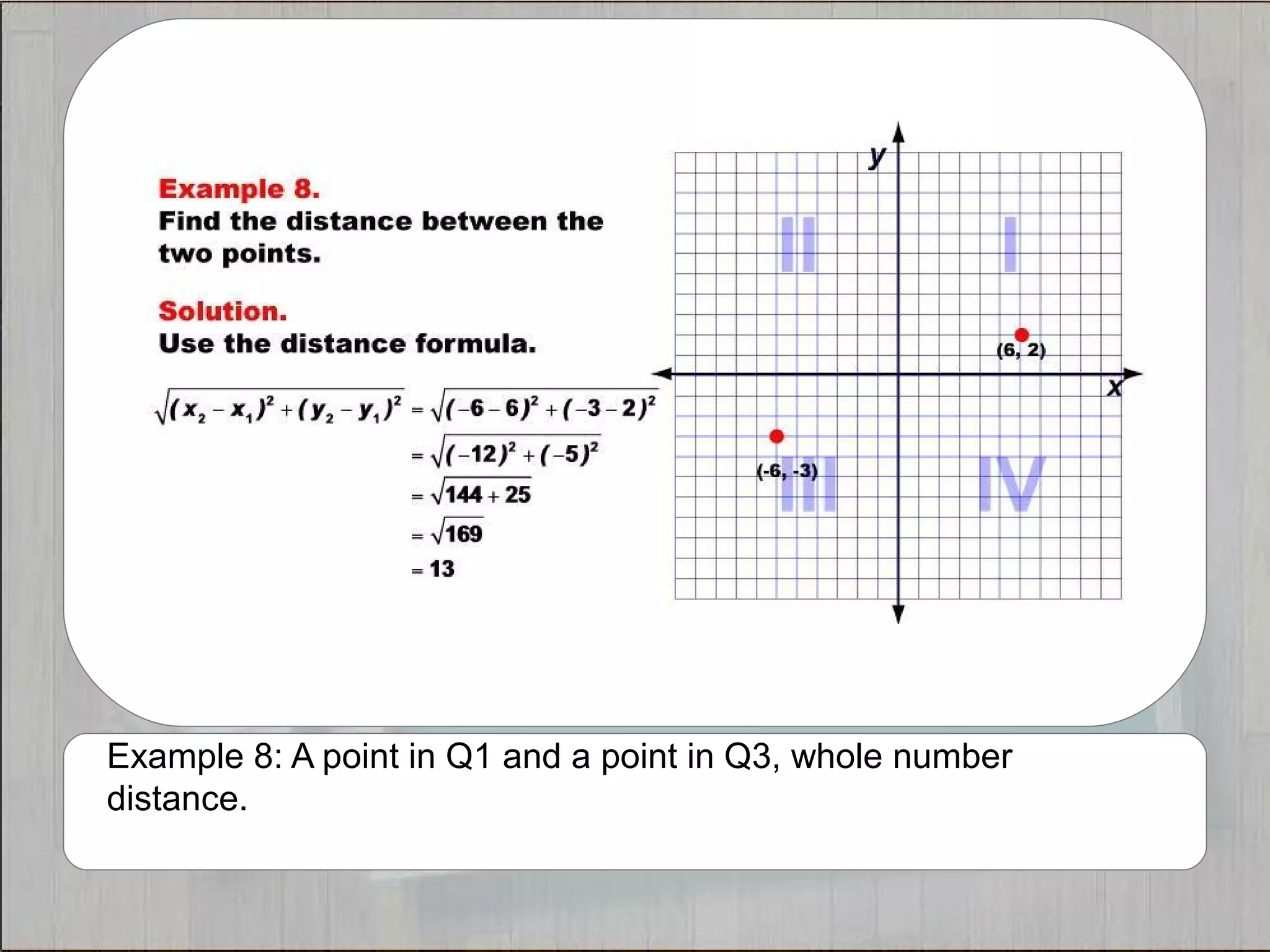 Example 8: A point in Q1 and a point in Q3, whole number 
distance. 
 
