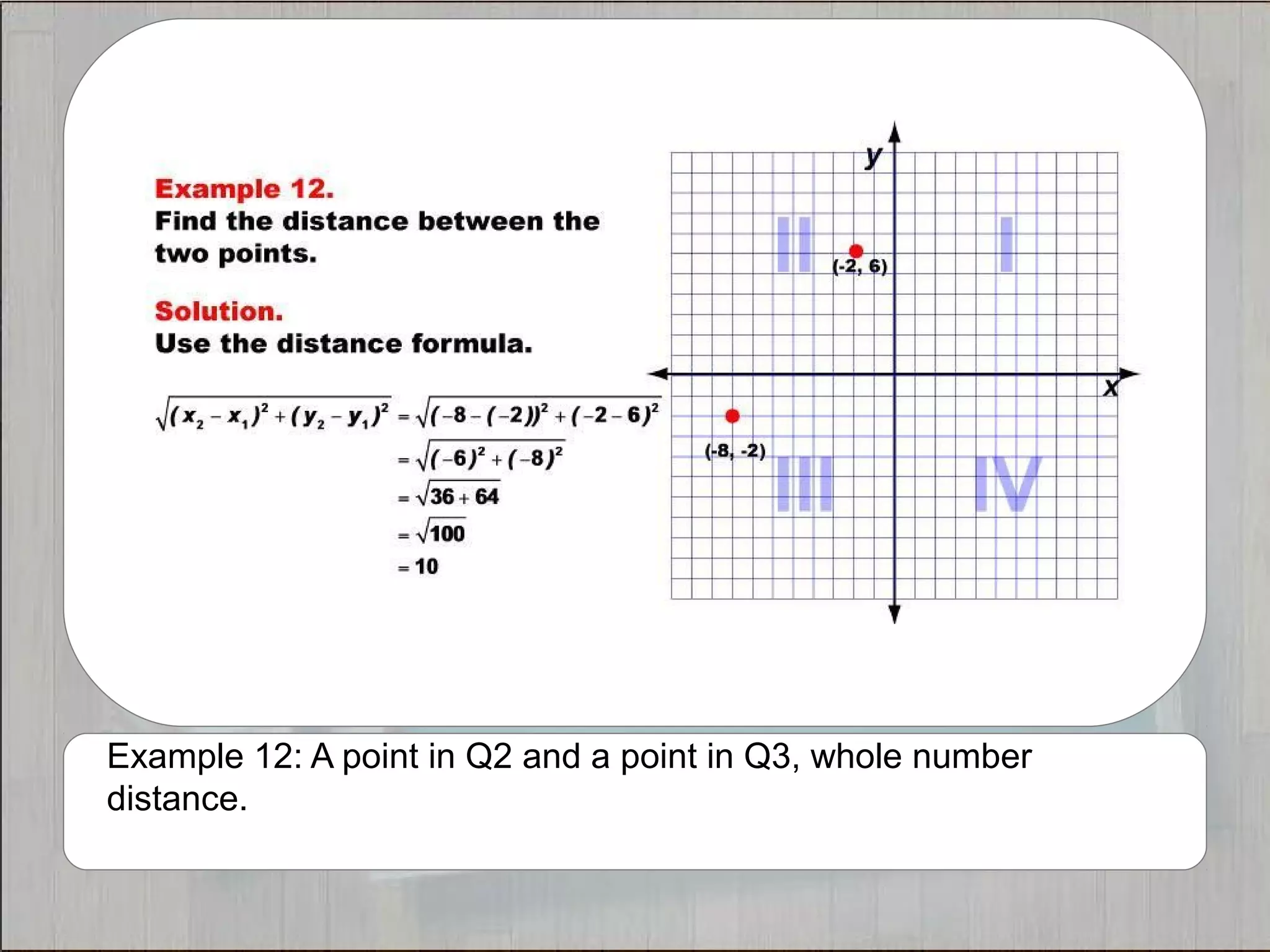 Example 12: A point in Q2 and a point in Q3, whole number 
distance. 
 