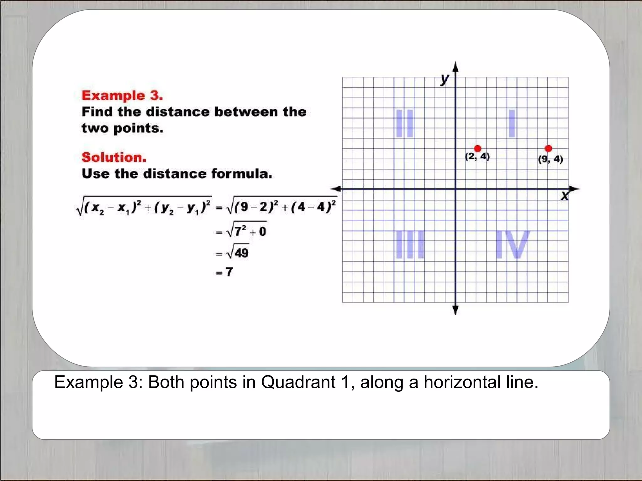 Example 3: Both points in Quadrant 1, along a horizontal line. 
 