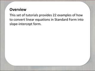 Tutorials: Linear Equations in Standard Form | PPT