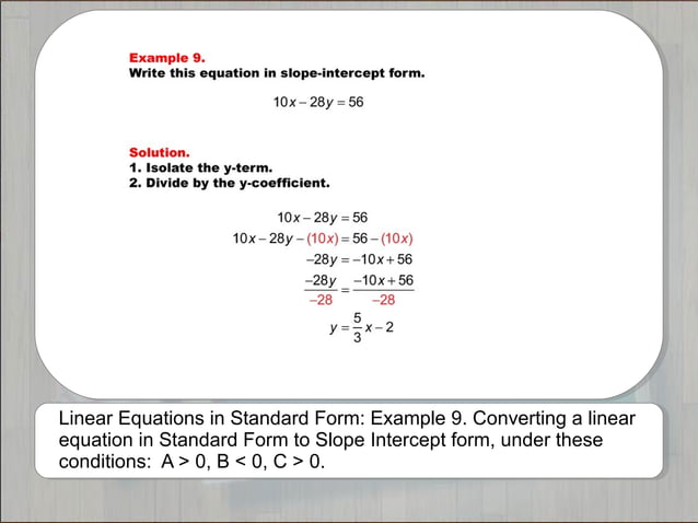 Tutorials: Linear Equations in Standard Form