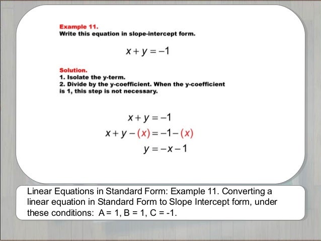 Tutorials: Linear Equations in Standard Form