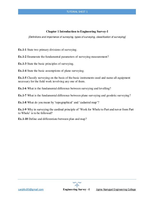 Tutorial Sheet 1 Introduction To Surveying - 