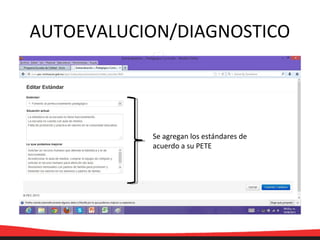 AUTOEVALUCION/DIAGNOSTICO
Se agregan los estándares de
acuerdo a su PETE
 