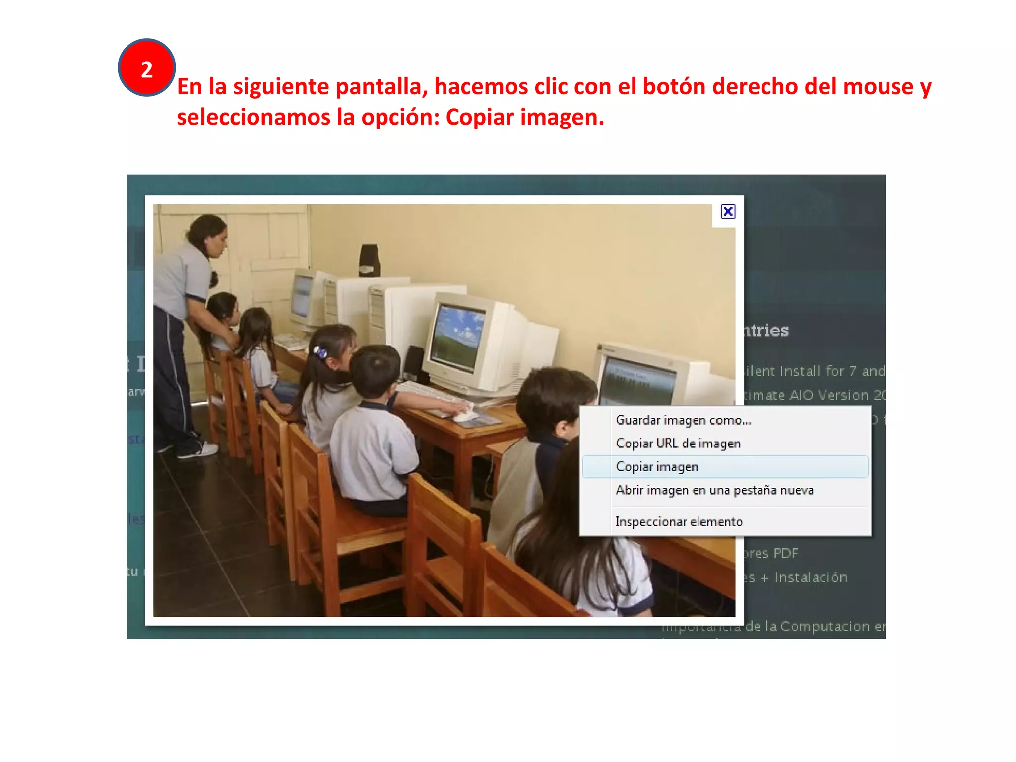 2 En la siguiente pantalla, hacemos clic con el botón derecho del mouse y seleccionamos la opción: Copiar imagen. 