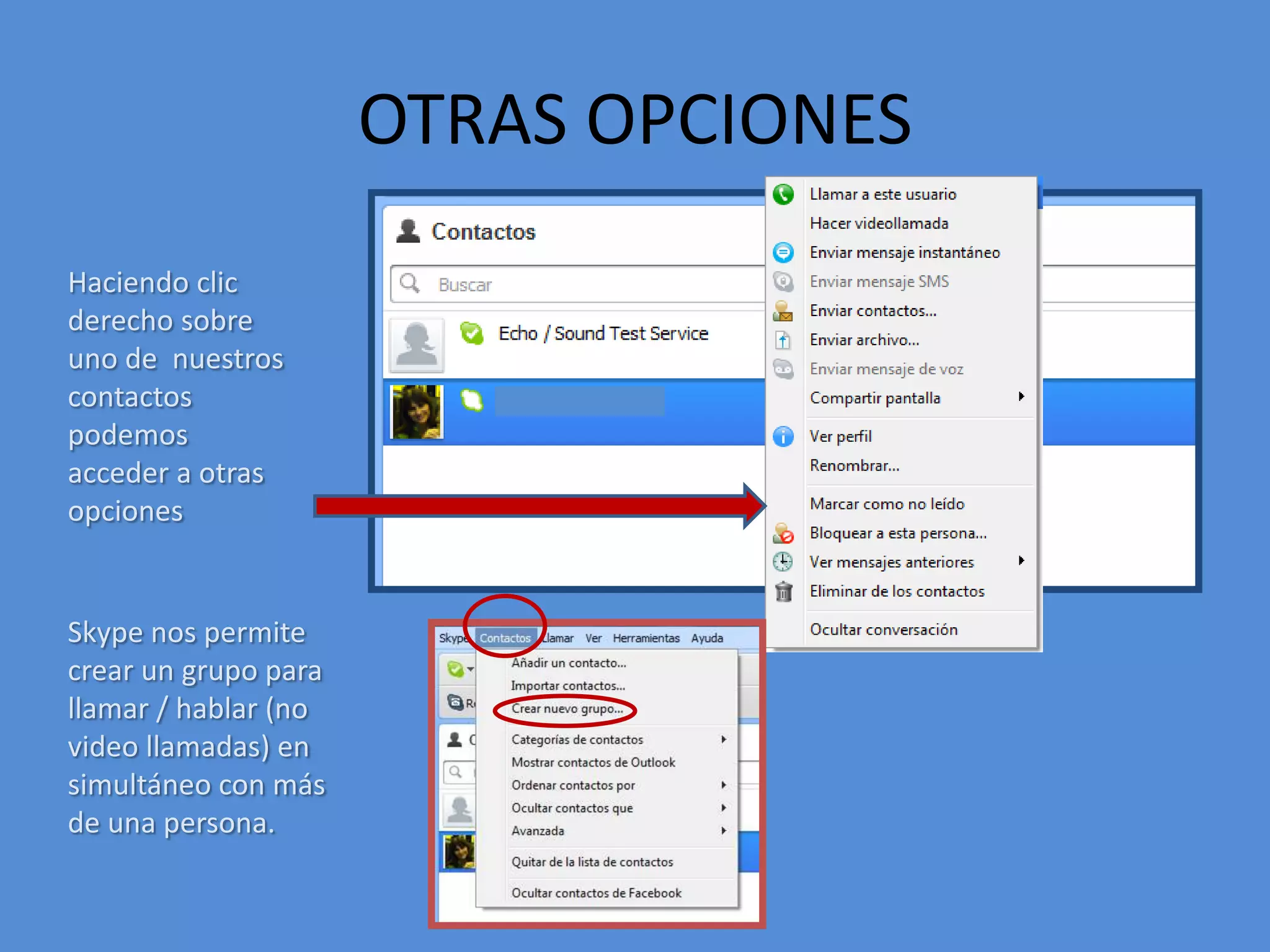 O cerrar la sesión.LA PANTALLA PRINCIPALCon el botón “Contactos” aparece la  nueva ventana nos permite escribir el nombre de la persona que queremos buscar por:   Nombre 