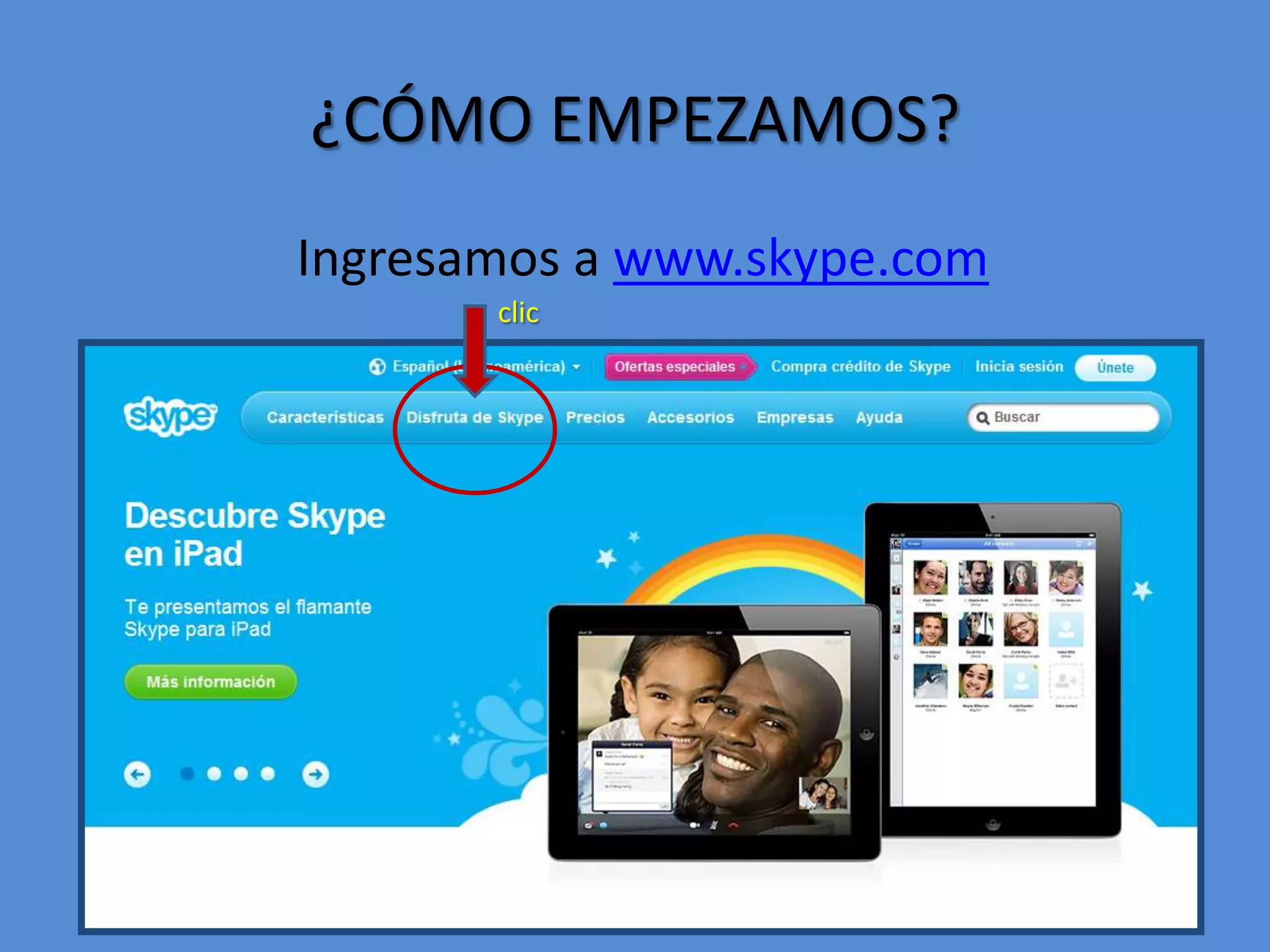 ¿CÓMO EMPEZAMOS?              Ingresamos a www.skype.comclic
