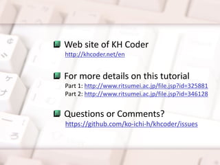 Quick Start Tutorial of KH Coder 3 | PDF