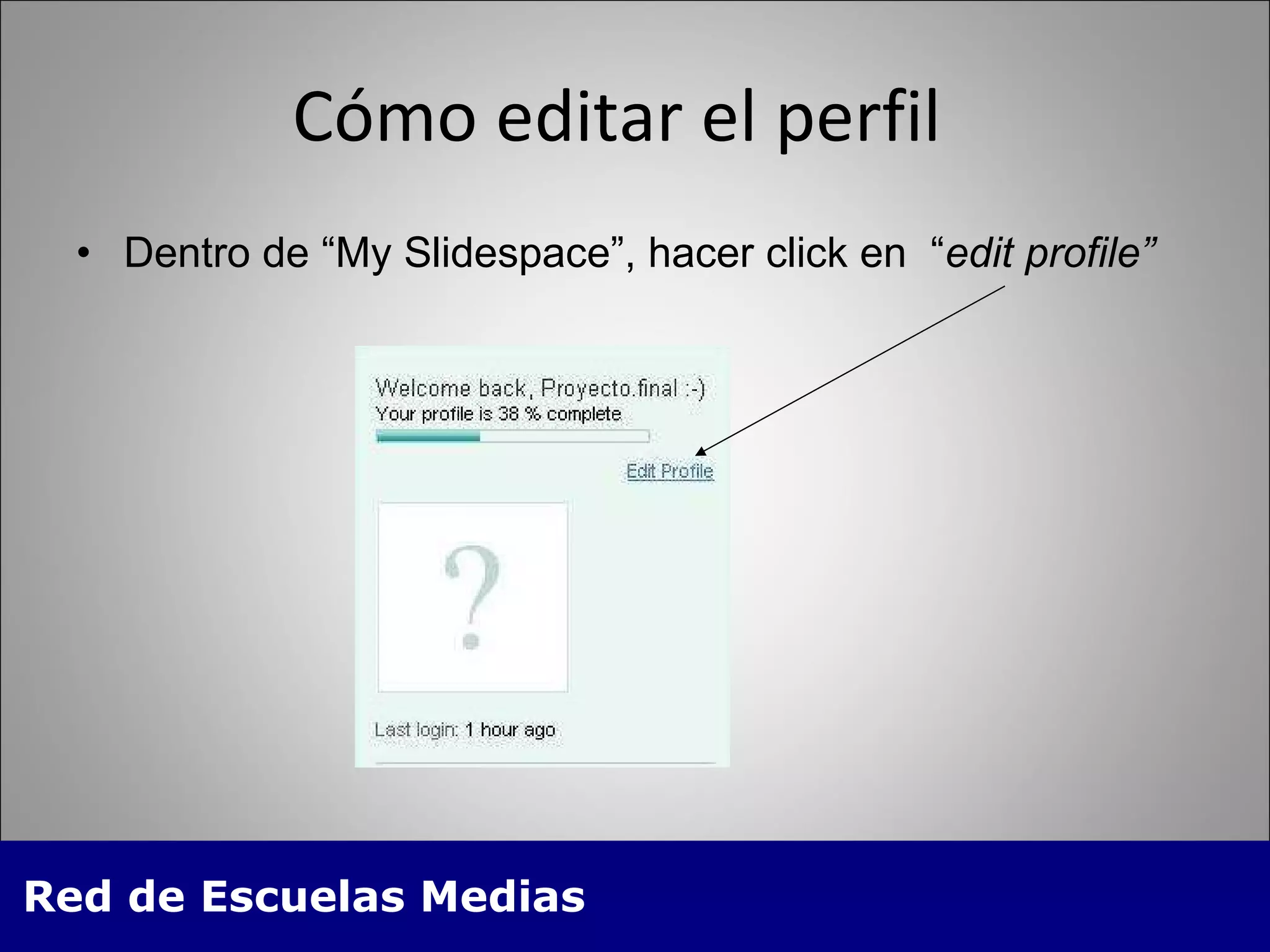 Cómo editar el perfil Dentro de “My Slidespace”, hacer click en  “ edit profile” 