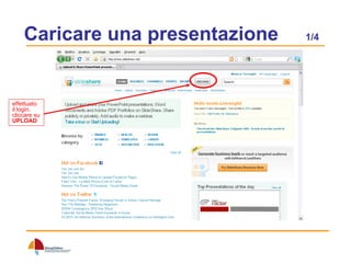 Caricare una presentazione  1/4 effettuato il login, cliccare su  UPLOAD 