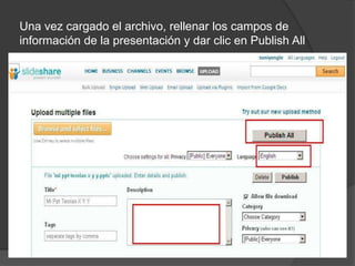 Una vez cargado el archivo, rellenar los campos de información de la presentación y dar clic en Publish All