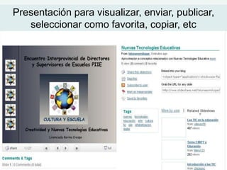 Presentación para visualizar, enviar, publicar,
seleccionar como favorita, copiar, etc
 