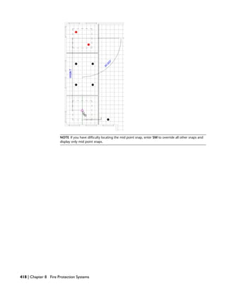 NOTE If you have difficulty locating the mid point snap, enter SM to override all other snaps and
display only mid point snaps.
418 | Chapter 8 Fire Protection Systems
 