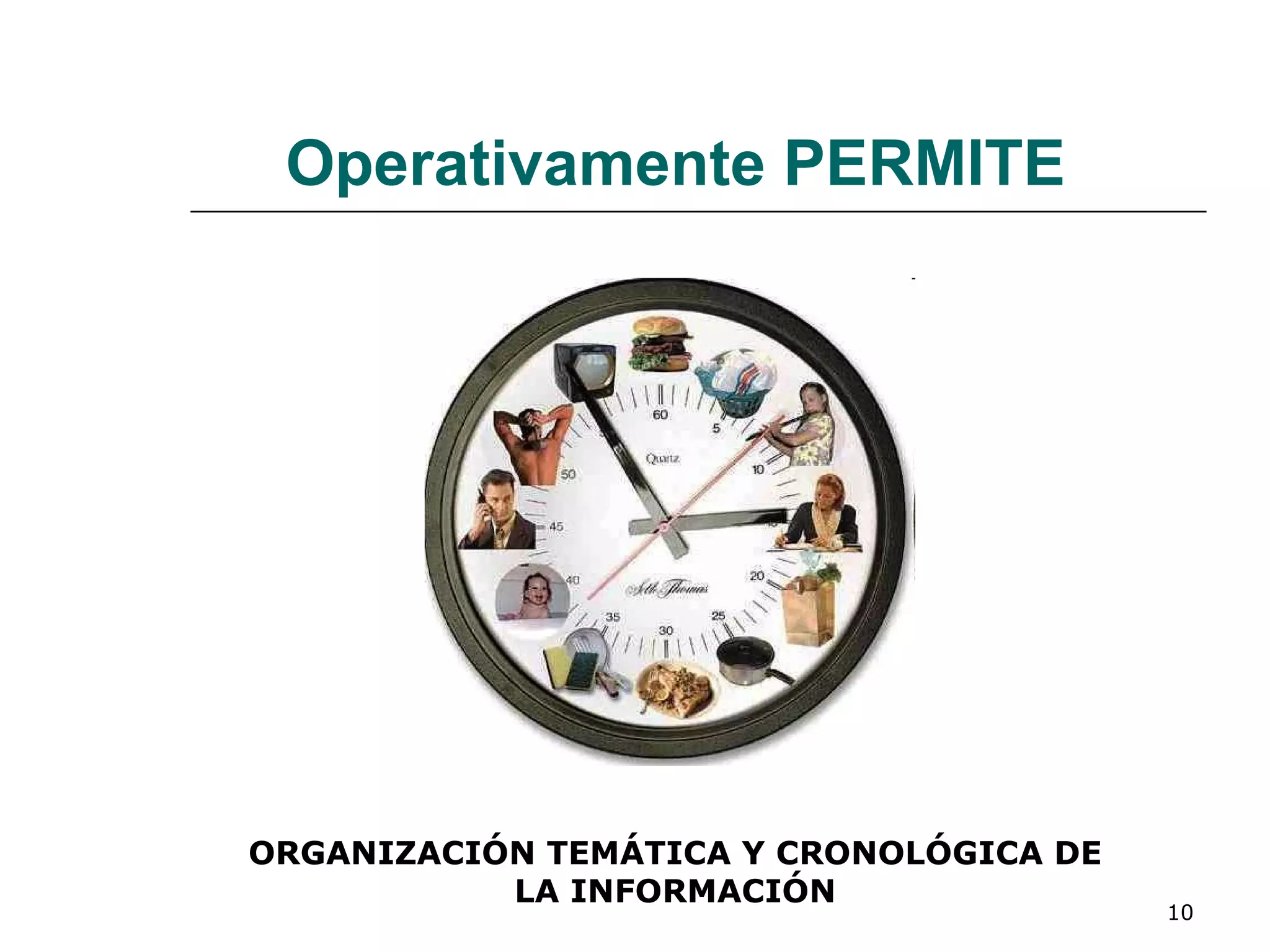 Operativamente PERMITE ORGANIZACIÓN TEMÁTICA Y CRONOLÓGICA DE LA INFORMACIÓN 