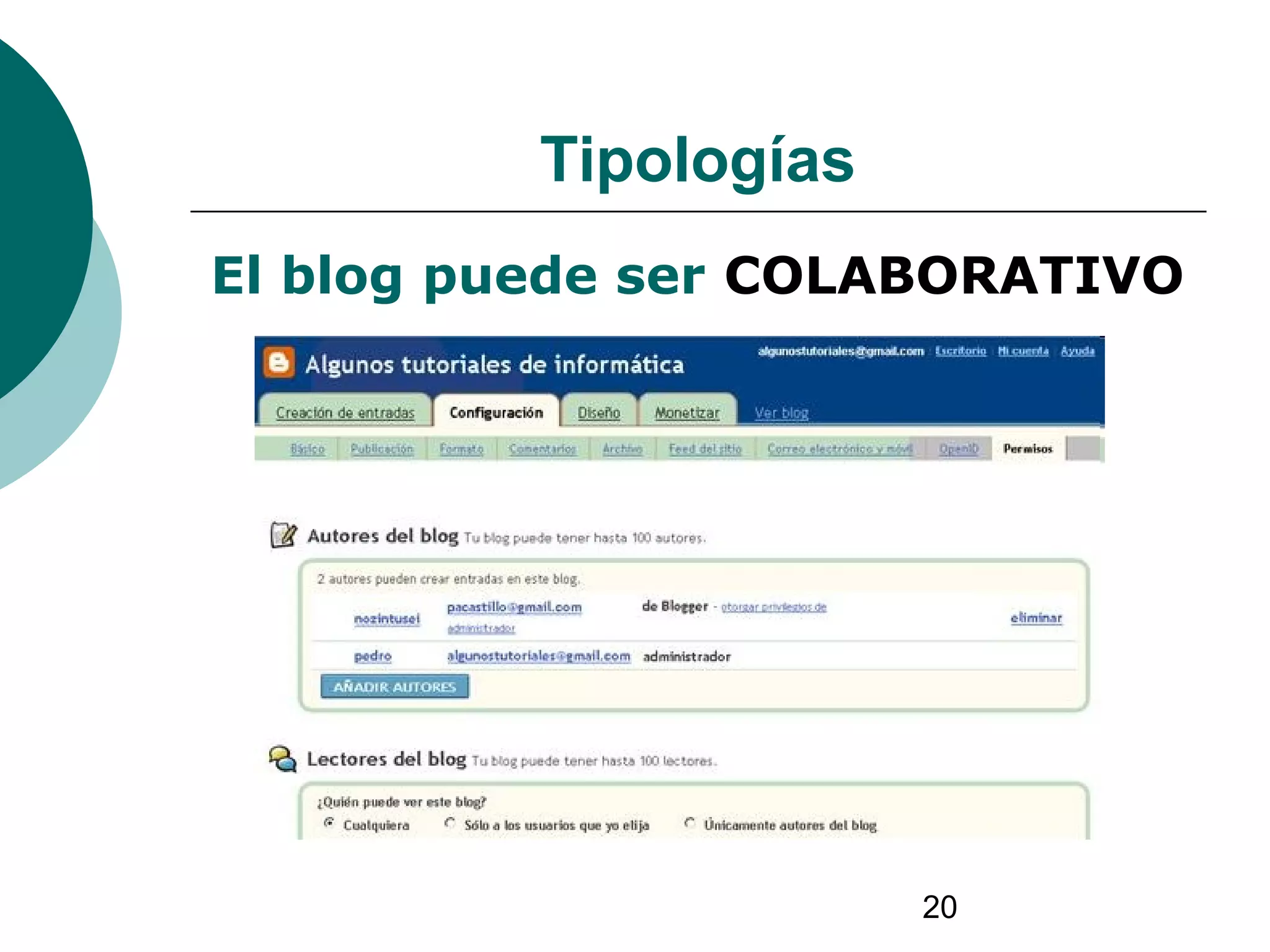 20
Tipologías
El blog puede ser COLABORATIVO
 