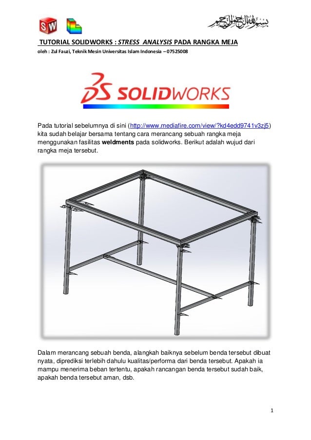 Tutorial solidworks stress analysis pada rangka meja 