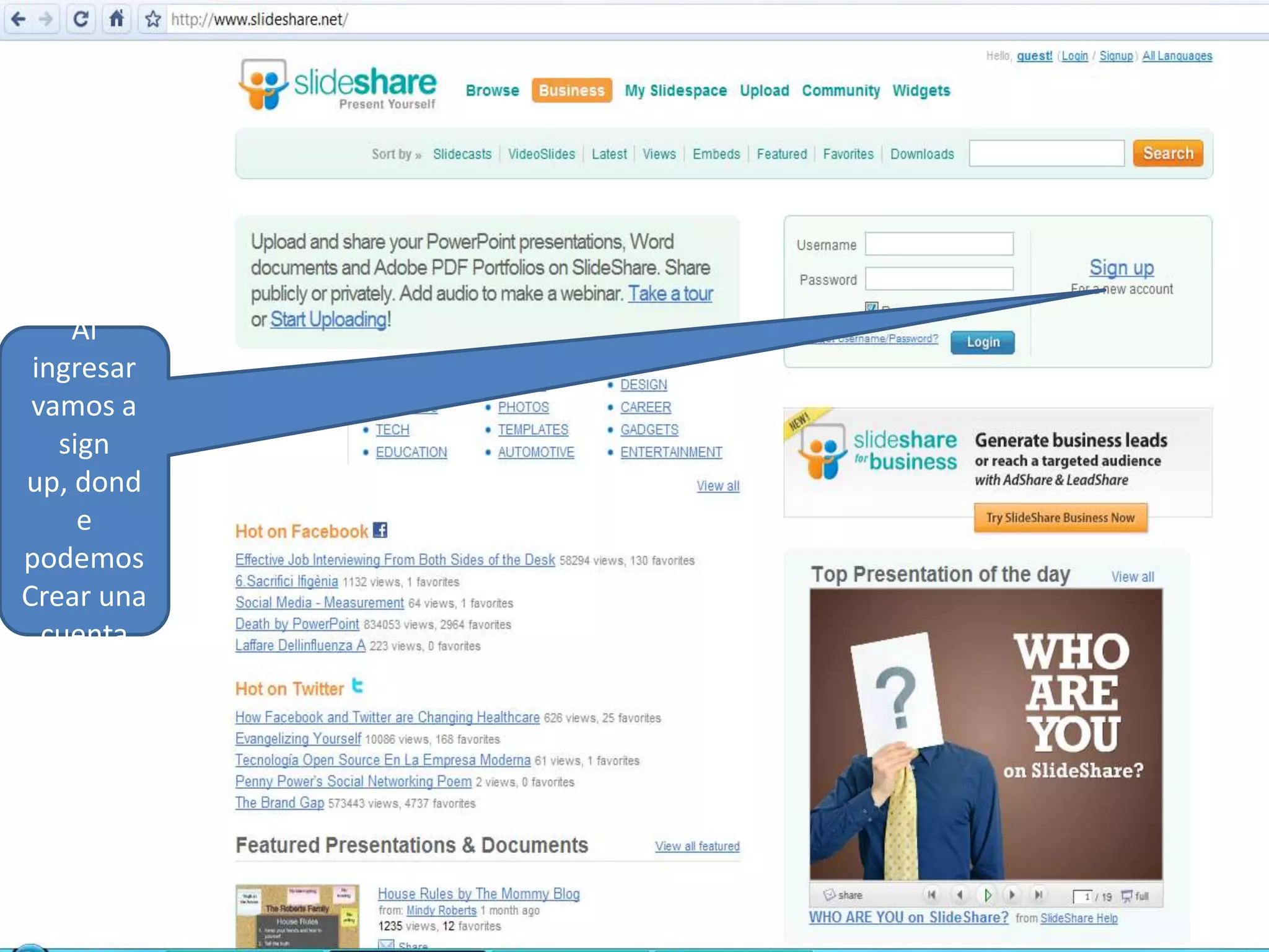 Al ingresar vamos a sign up, donde podemosCrear una cuenta  