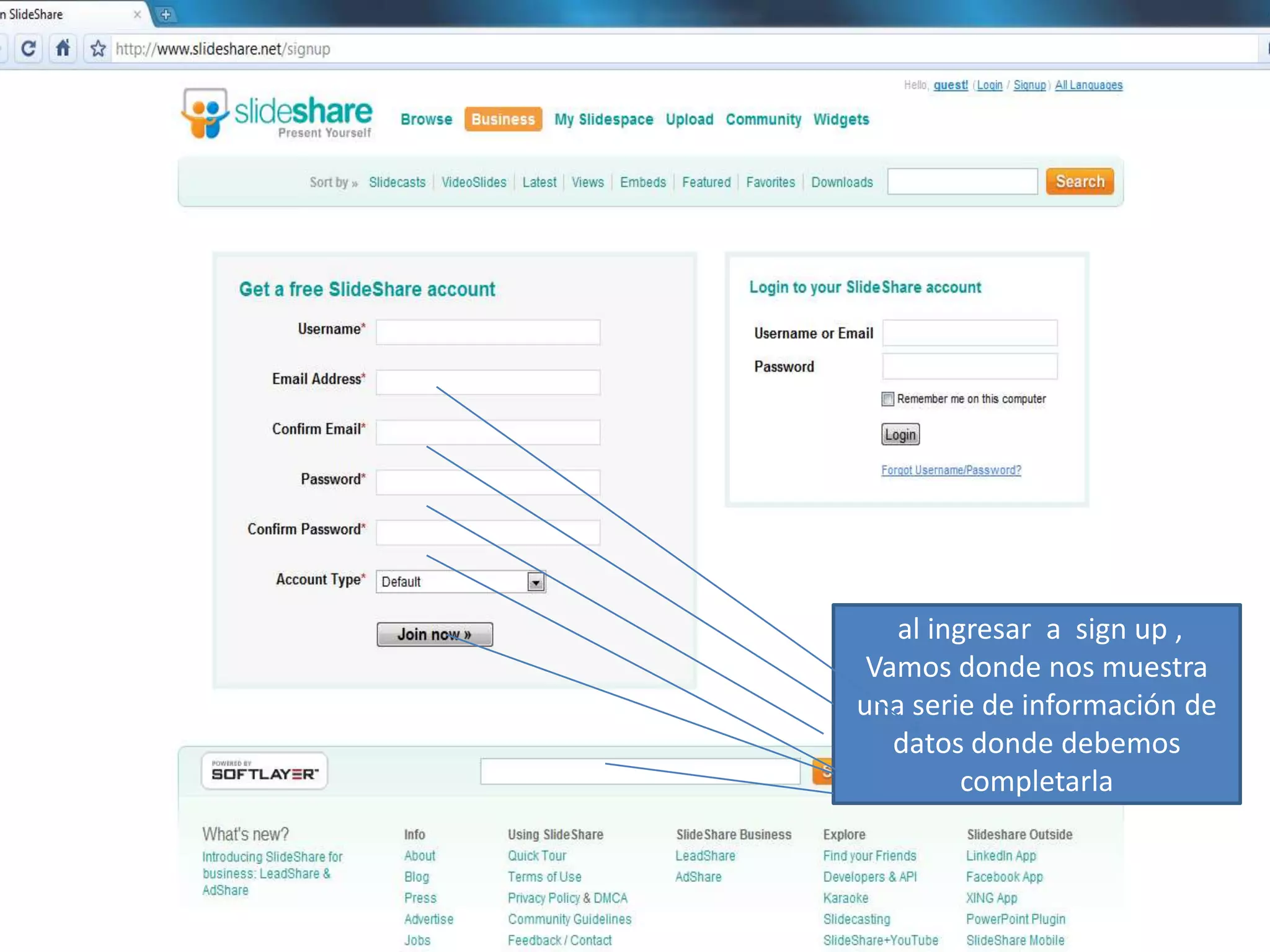  al ingresar  a  sign up ,Vamos donde nos muestra una serie de información de datos donde debemos completarla