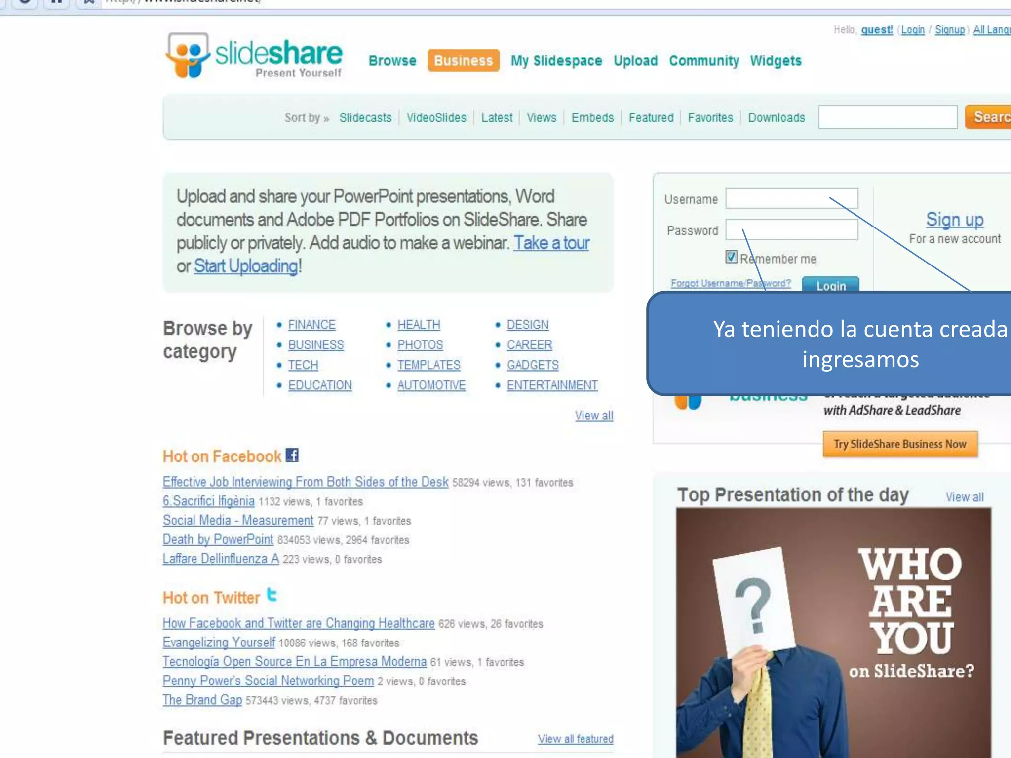 Ya teniendo la cuenta creada ingresamos  