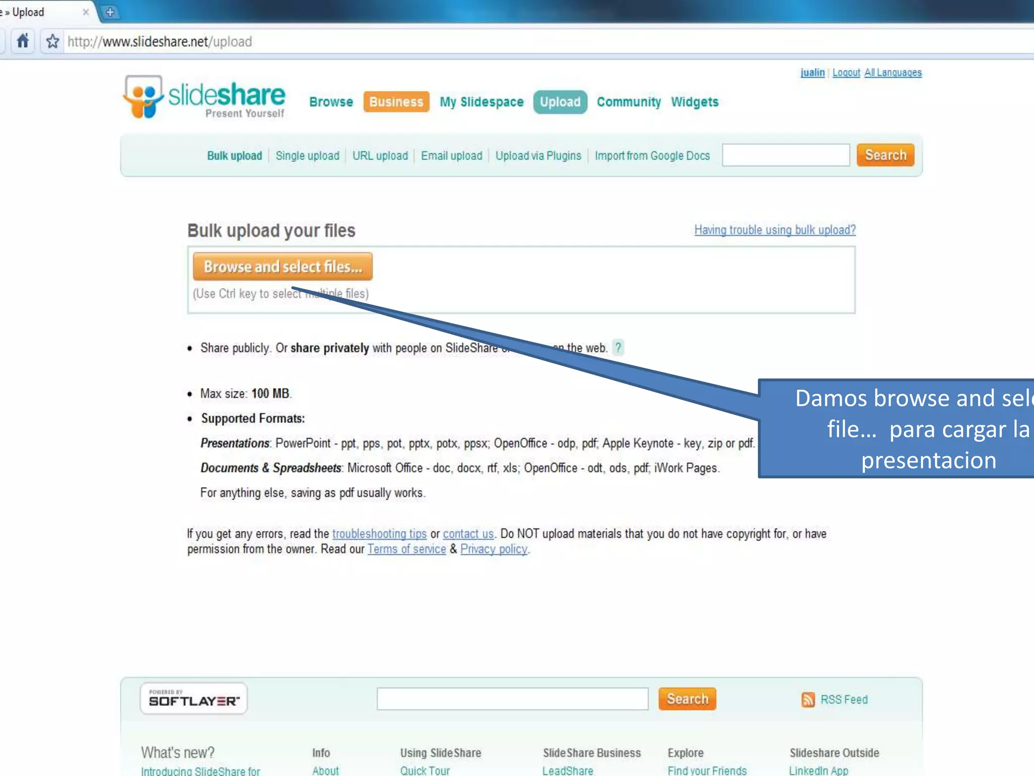 Damos browse and select file…  para cargar la presentacion