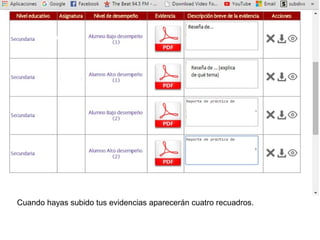 Cuando hayas subido tus evidencias aparecerán cuatro recuadros.
 