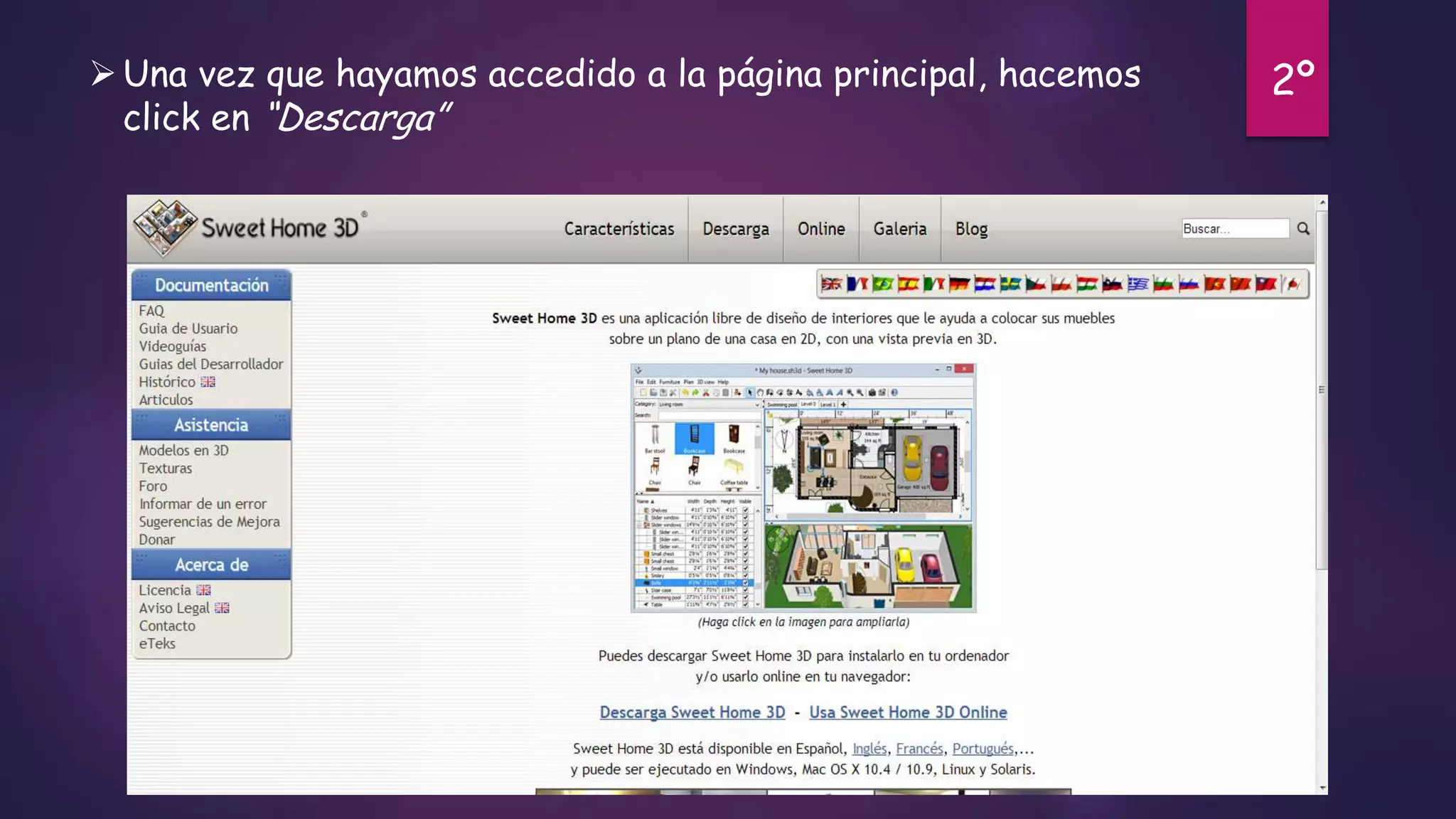  Una vez que hayamos accedido a la página principal, hacemos
click en “Descarga”

2º

 