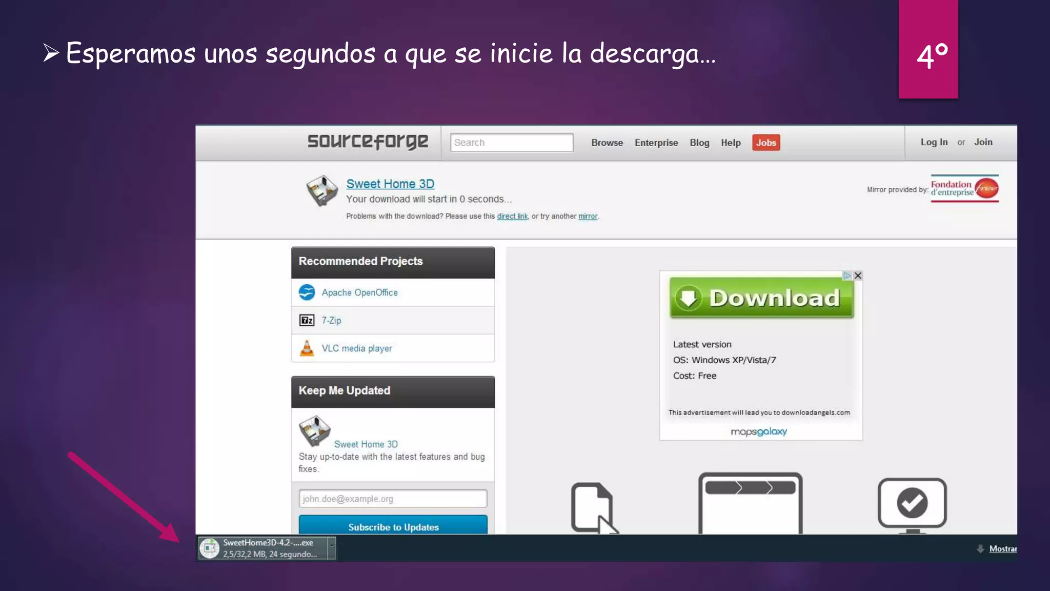  Esperamos unos segundos a que se inicie la descarga…

4º

 