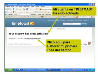 Mi cuenta en TIMETOAST ha sido activada Clico aquí para elaborar mi primera línea del tiempo 