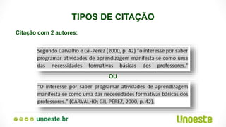 TIPOS DE CITAÇÃO
Citação com 2 autores:
OU
 