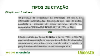 TIPOS DE CITAÇÃO
Citação com 3 autores:
OU
 