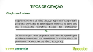 TIPOS DE CITAÇÃO
Citação com 2 autores:
OU
 