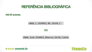 REFERÊNCIA BIBLIOGRÁFICA
Até 03 autores
OU
 