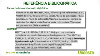 REFERÊNCIA BIBLIOGRÁFICA
Partes do livro em formato eletrônico
Exemplo:
 