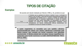 TIPOS DE CITAÇÃO
Exemplos:
 