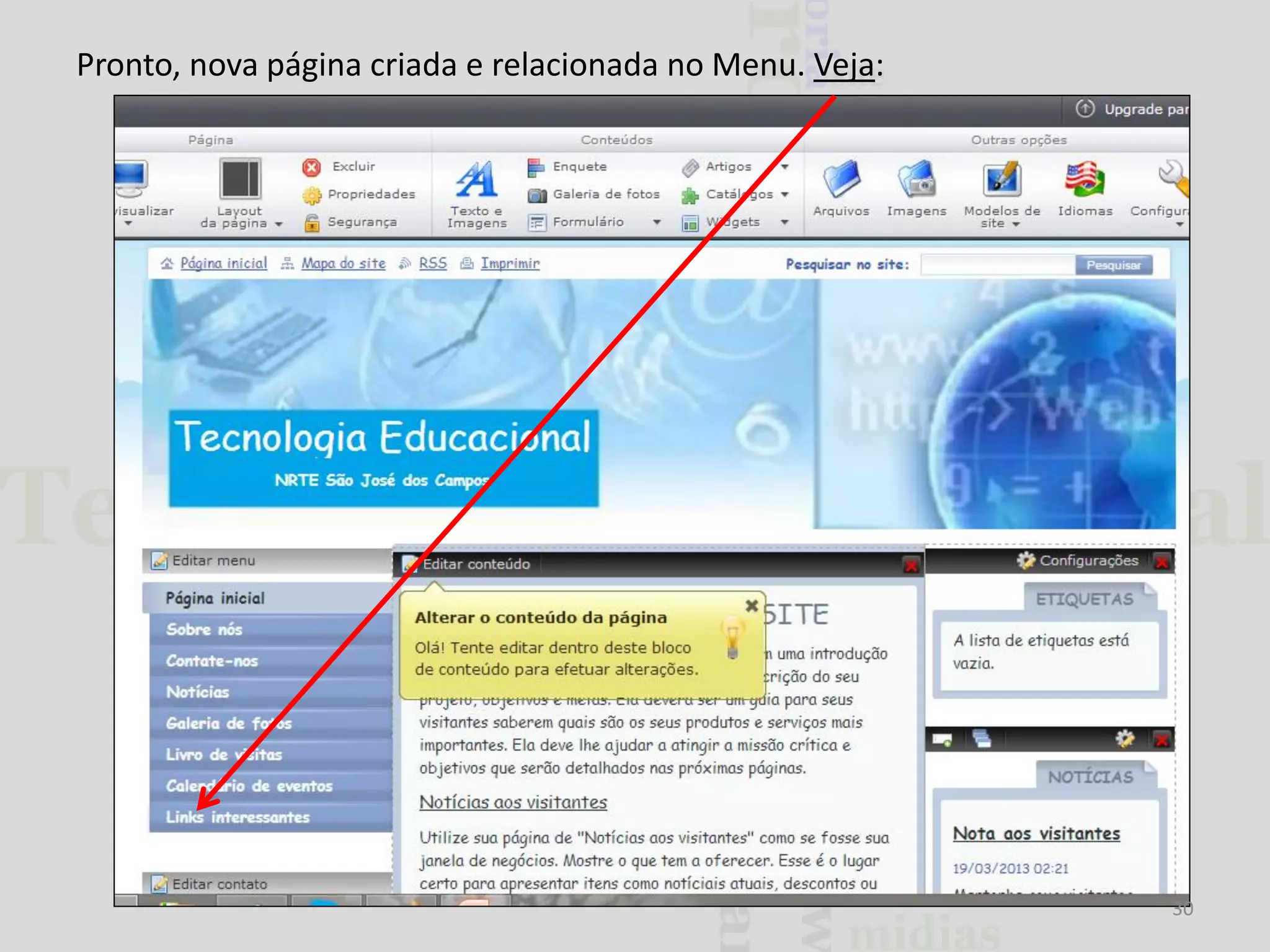 Pronto, nova página criada e relacionada no Menu. Veja:

30

 