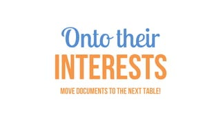 Onto their
InterestsMove documents to the next table!
 