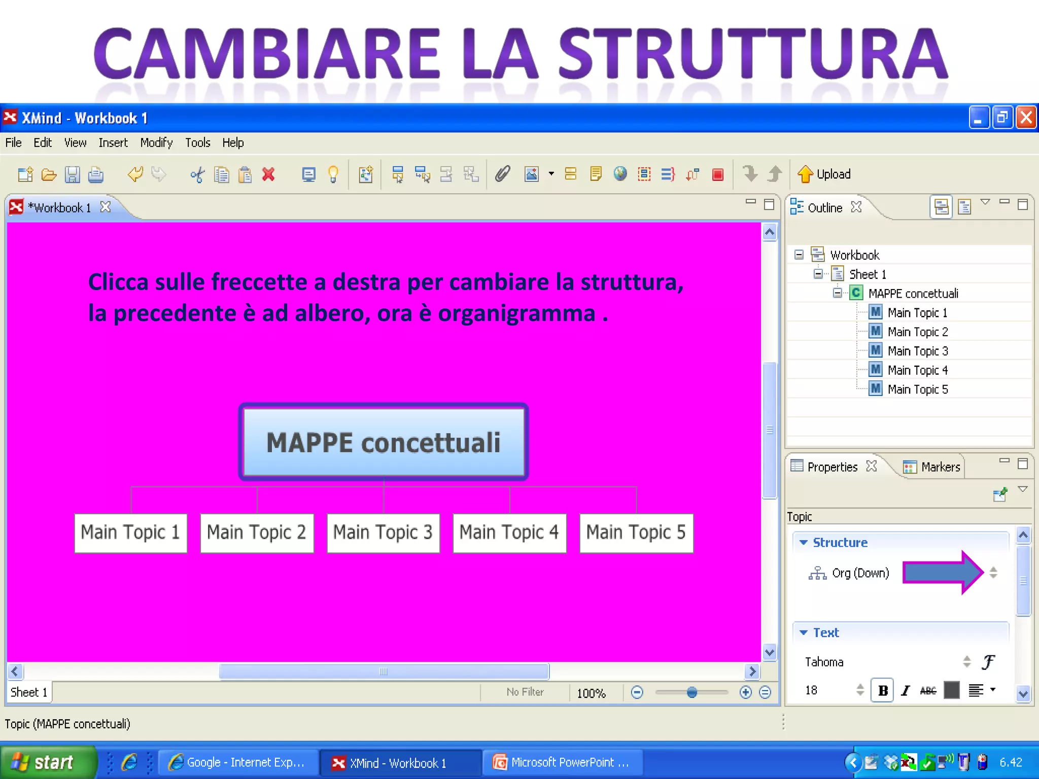 Clicca sulle freccette a destra per cambiare la struttura, la precedente è ad albero, ora è organigramma . 