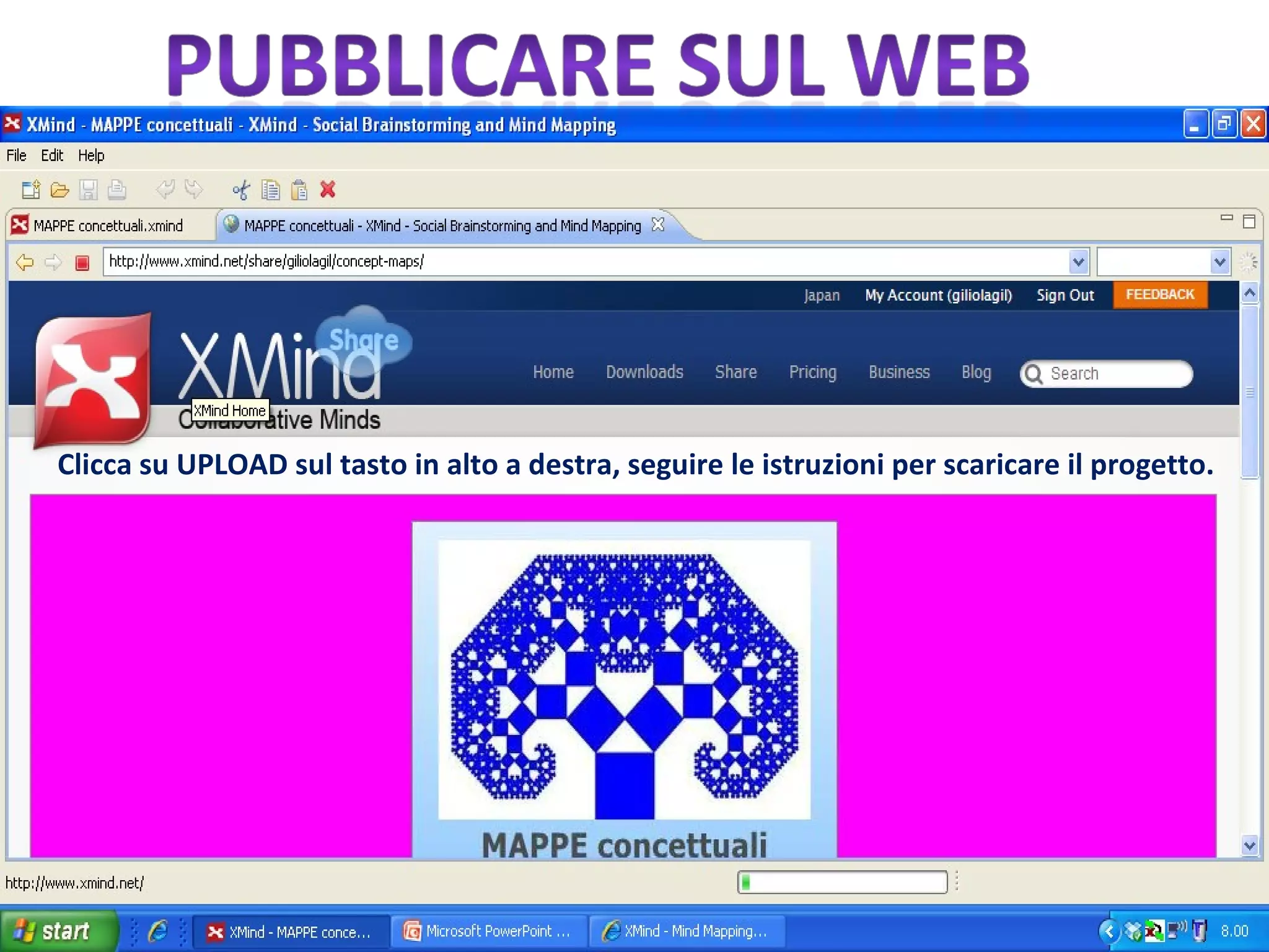 Clicca su UPLOAD sul tasto in alto a destra, seguire le istruzioni per scaricare il progetto. 