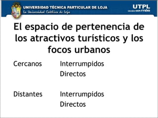 El espacio de pertenencia de los atractivos turísticos y los focos urbanos Cercanos Interrumpidos Directos Distantes Interrumpidos Directos 
