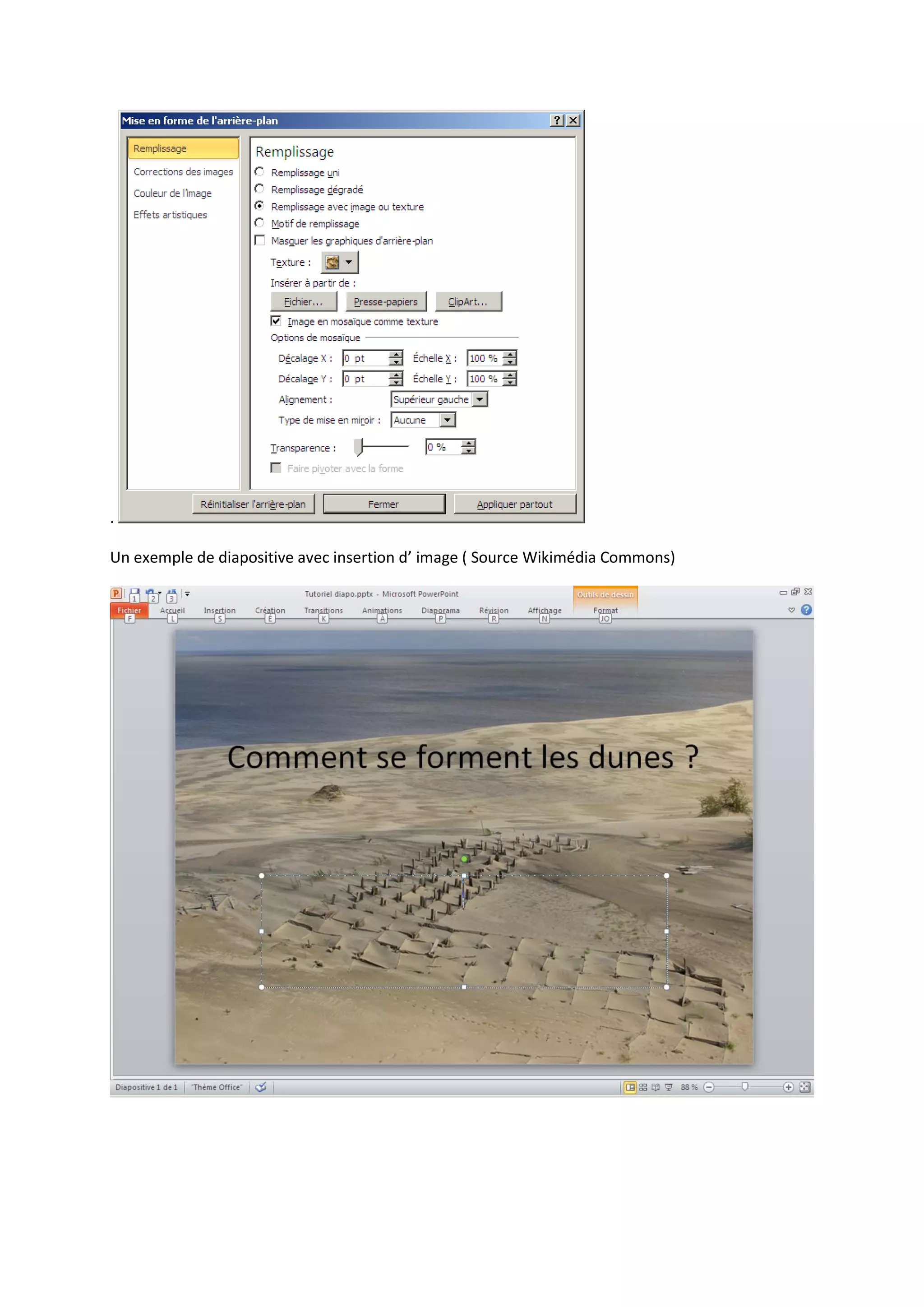 .
Un exemple de diapositive avec insertion d’ image ( Source Wikimédia Commons)