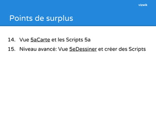 Points de surplus 
vizwik 
14. Vue 5aCarte et les Scripts 5a 
15. Niveau avancé: Vue 5eDessiner et créer des Scripts 
 