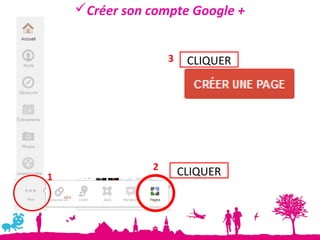 Créer son compte Google +


                   3    CLIQUER




               2       CLIQUER
1
 