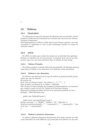 Outils de la POO en JAVA
1 Les types primitifs
En POO, on emploie g´en´eralement le terme type primitif que
lorsque veut fait r´ef´erence `a des variables de types simples c’est `a
dire pr´ed´eﬁnie dans le langage en question.
Il est d’usage de mettre la premi`ere lettre du nom de notre
attribut( variable ) en minuscules, puis le compl´eter ”comme nous
le voulons”.
En JAVA, il en existe un bon nombre. Ce qui est le cas des autres
langages de programmation orientes objets.
N´eanmoins certaines diﬀ´erences s’y glissent d’un langage `a un
autre.
Exemple : En Java le type String est un type primitif, alors qu’en
CSharp (C#) ce type est `a la fois Objet et/ou primitif selon
l’´ecriture que l’on emploie; en l’´ecrivant avec un grand ”S” il est un
type Objet, et en l’´ecrivant avec un ”s” il devient un type primitif.
DIABY Kalilou Cours Tutoriel JAVA
 
