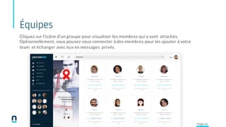 Équipes
Cliquez sur l’icône d’un groupe pour visualiser les membres qui y sont attachés.
Optionnellement, vous pouvez vous connecter à des membres pour les ajouter à votre
team et échanger avec eux en messages privés.
Page 12
 