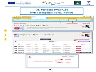 VII. Membres Twinspace
Inviter: enseignants, élèves, visiteurs
Tunisia
15
 