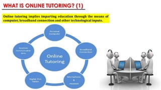 WHAT IS ONLINE TUTORING? (1)
Online tutoring implies imparting education through the means of
computer, broadband connecti...