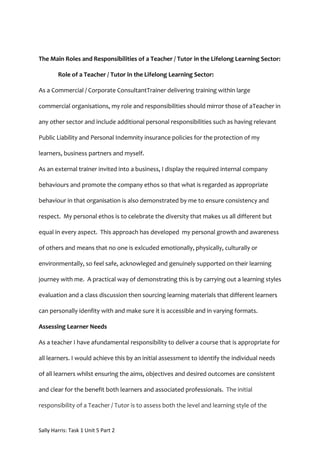 Tutor Roles And Responsibilities Within The Lifelong Learning Sector