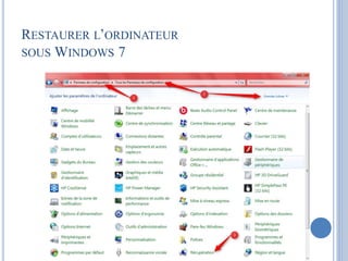 RESTAURER L’ORDINATEUR 
SOUS WINDOWS 7 
 